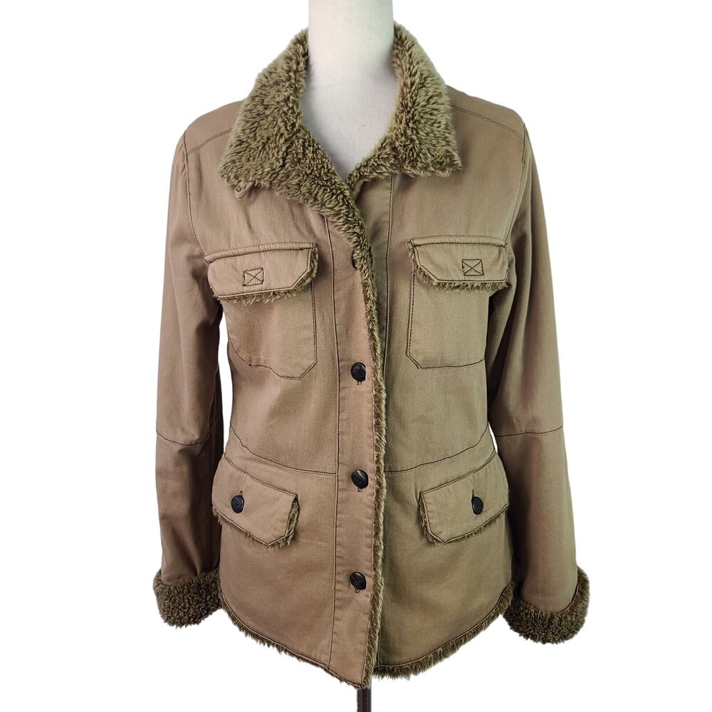 Aventura Brown Faux Fur Lined Field Jacket Barn Chore Coat Women's S